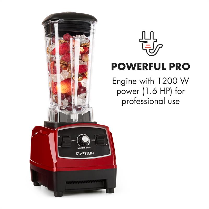 Klarstein Herakles-2G-R, 1200 W, 2 litre, stolný mixér, smoothie, bez BPA, stolný mixér – Obrázok 3
