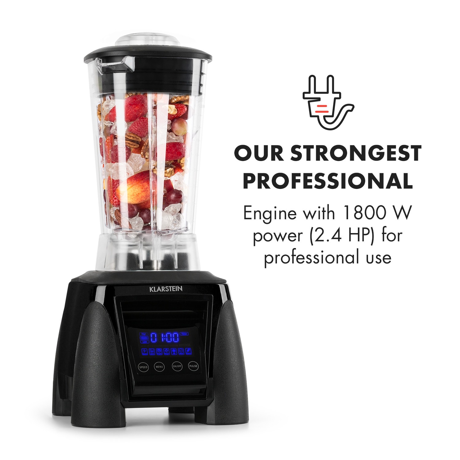 Klarstein Herakles-8G-B, 1800 W, 2 litre, stolný mixér, čierny, zelené smoothie, bez BPA – Obrázok 3