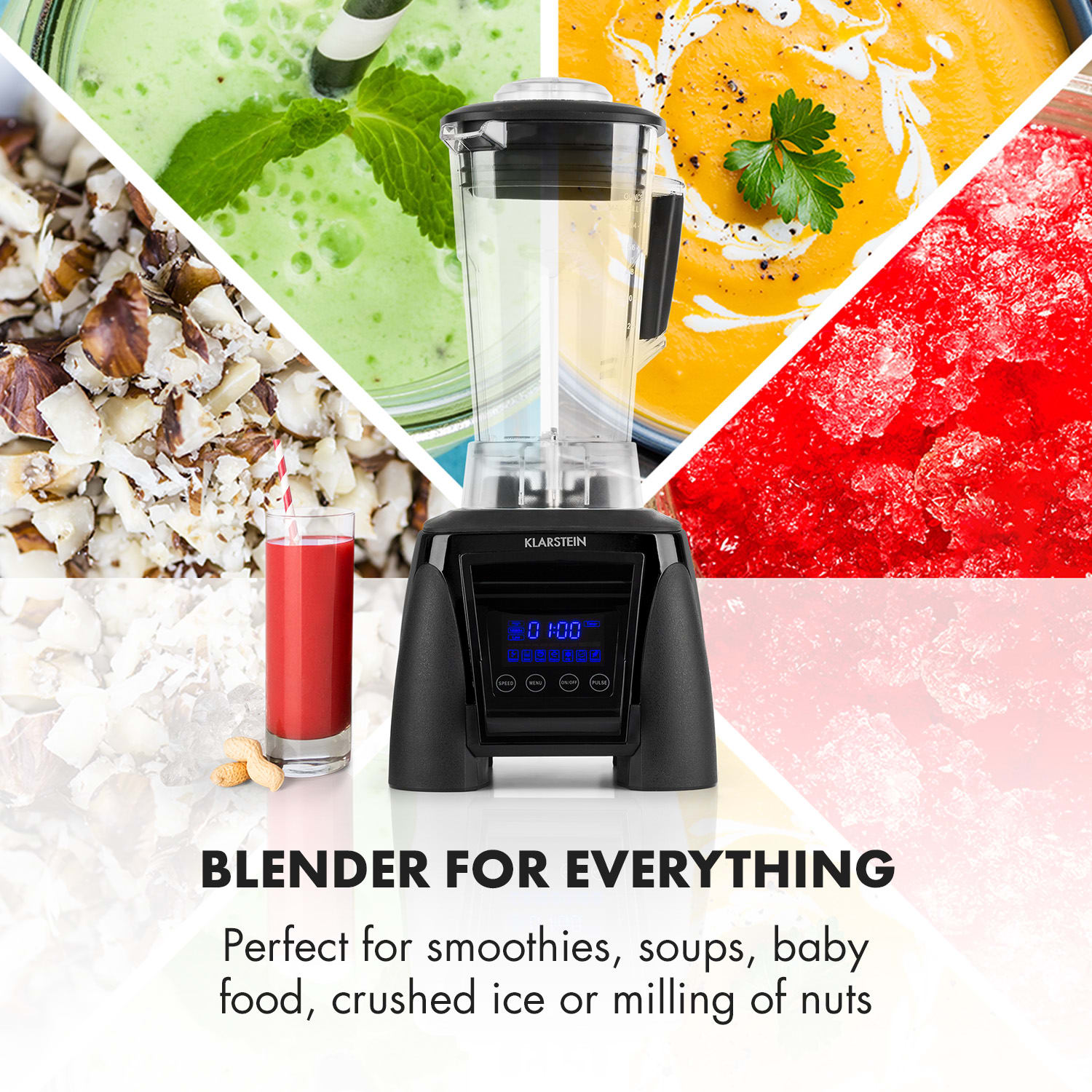Klarstein Herakles-8G-B, 1800 W, 2 litre, stolný mixér, čierny, zelené smoothie, bez BPA – Obrázok 5