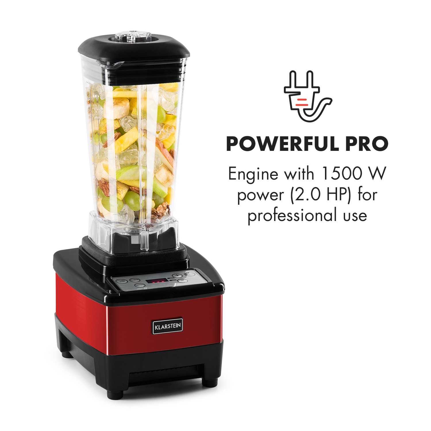 Klarstein Herakles-4G-E, 1500 W, 2 litre, stolný mixér, červený, green smoothie, bez BPA – Obrázok 3