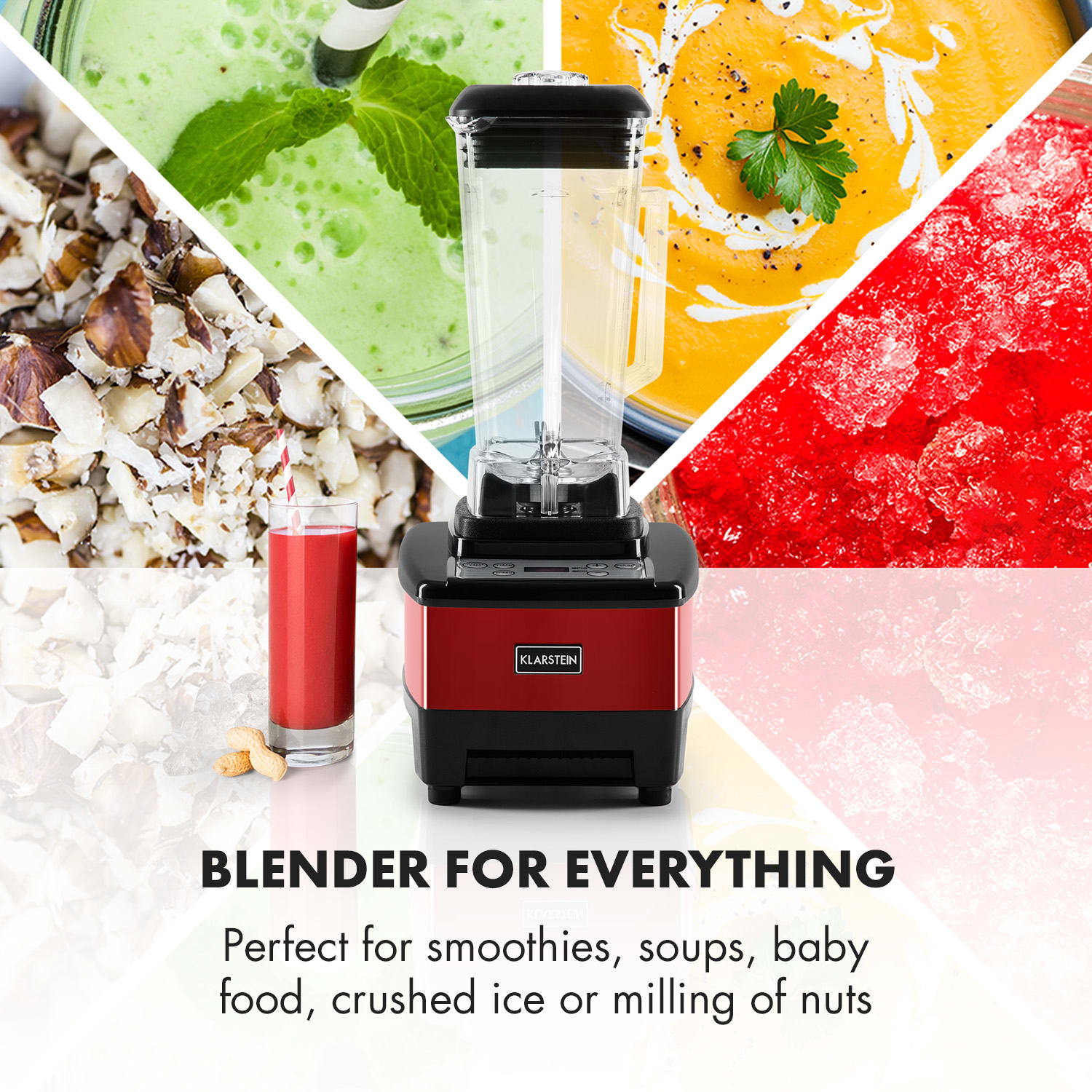 Klarstein Herakles-4G-E, 1500 W, 2 litre, stolný mixér, červený, green smoothie, bez BPA – Obrázok 5