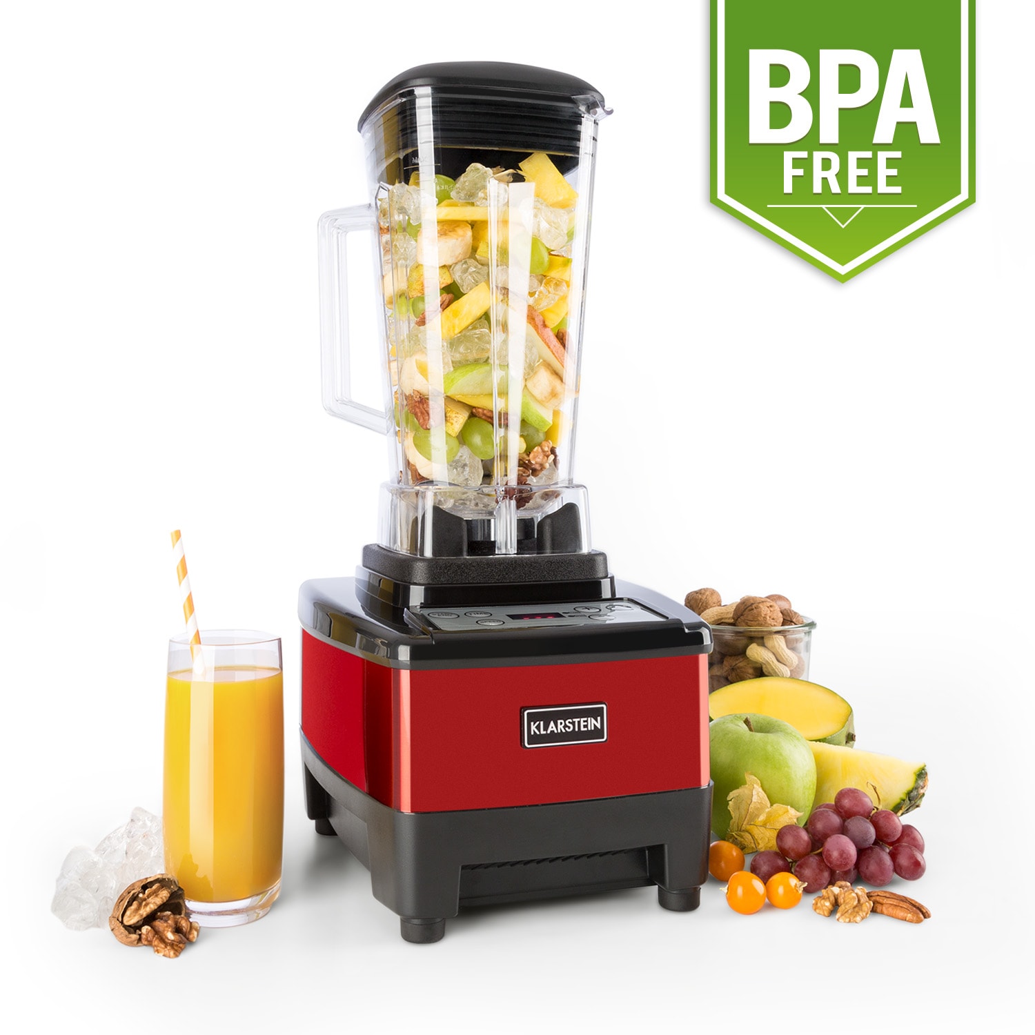 Klarstein Herakles-4G-E, 1500 W, 2 litre, stolný mixér, červený, green smoothie, bez BPA