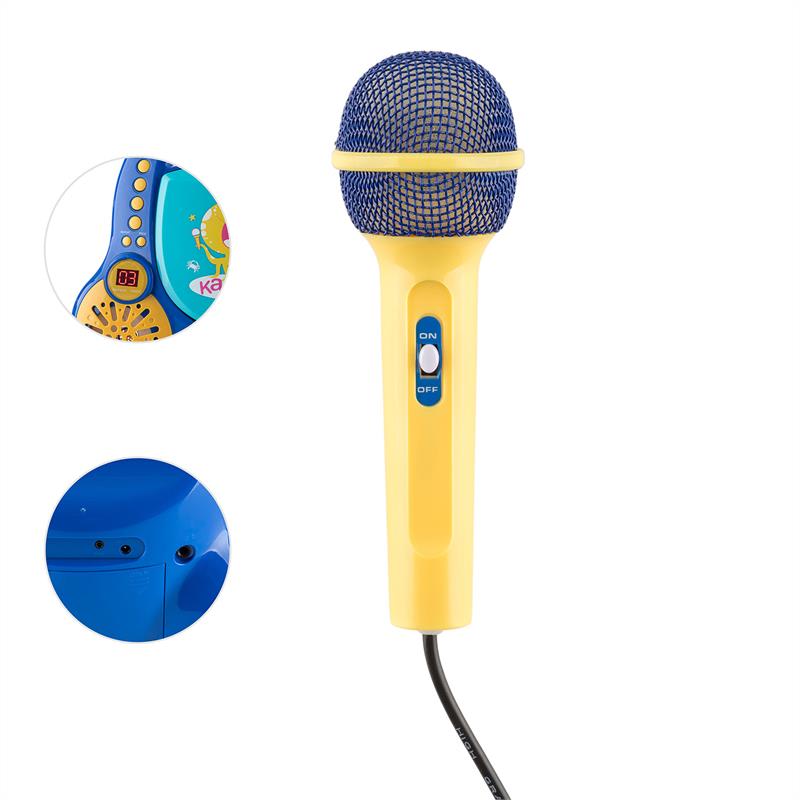 Auna Rockpocket, detský karaoké systém, CD, AUX, 2 x mikrofón, sada nálepiek, modrý – Obrázok 3