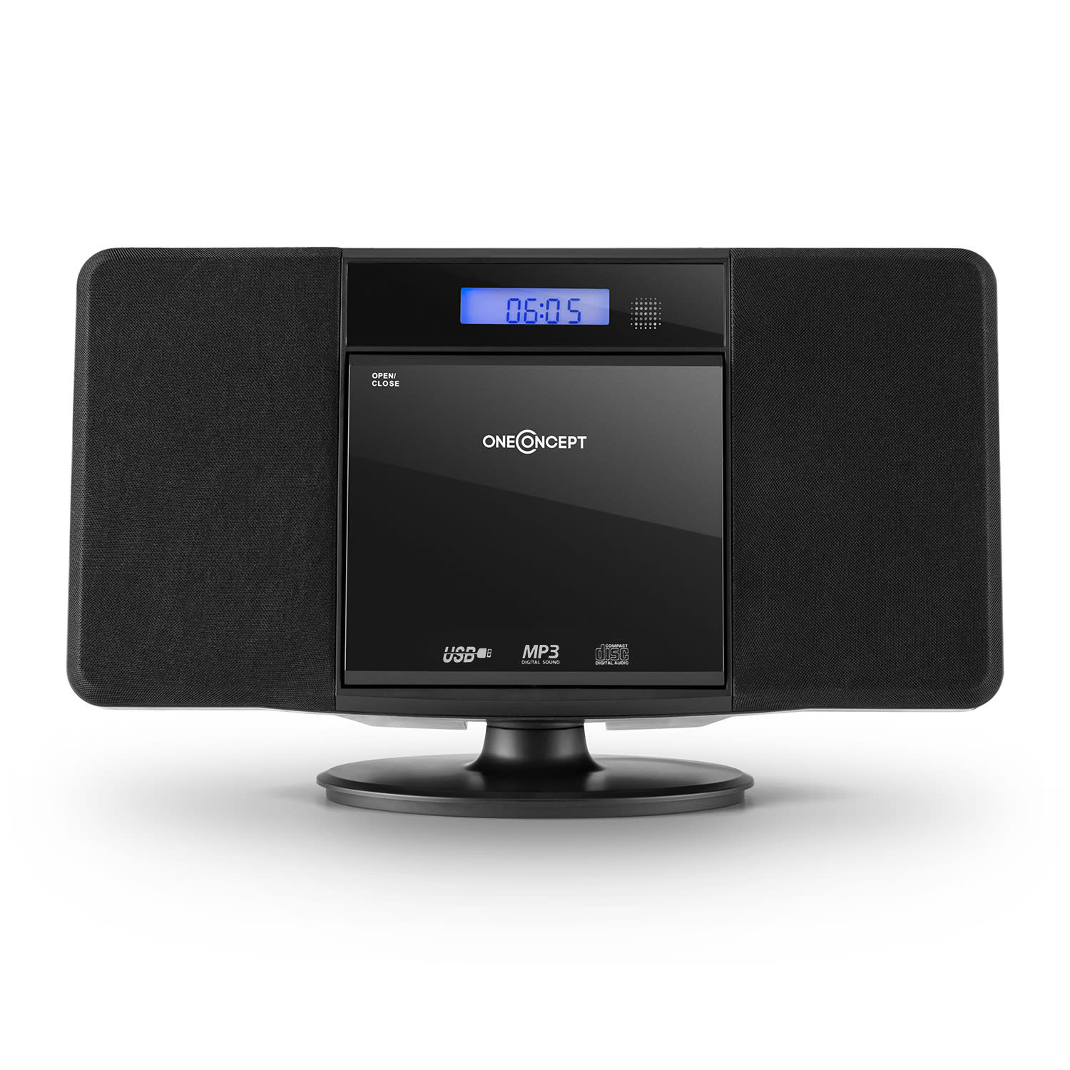 OneConcept V-13, čierny sterosystém s CD MP3 USB rádiom a budíkom, nástenná montáž – Obrázok 2