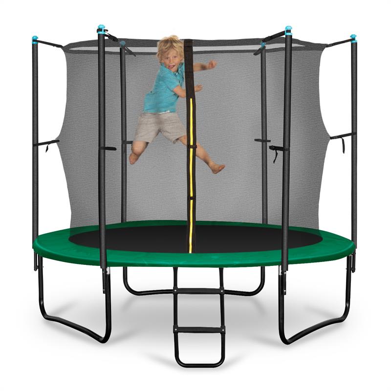 KLARFIT Rocketstart 250, 250 cm trampolína, vnútorná bezpečnostná sieť, široký rebrík, zelená – Obrázok 3