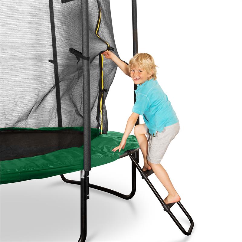 KLARFIT Rocketstart 250, 250 cm trampolína, vnútorná bezpečnostná sieť, široký rebrík, zelená – Obrázok 4