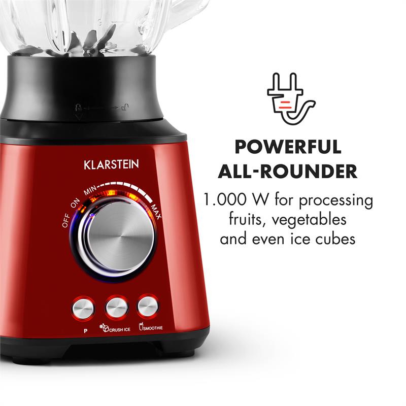 Klarstein TK30-Herakles-R, 1000 W, 1,5 litra, stolný mixér, nerezová oceľ, červená – Obrázok 4