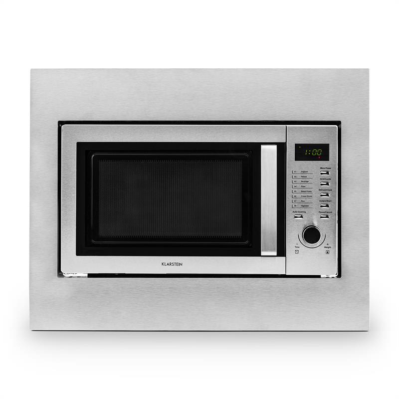 Klarstein Steelwave, 23 l, 800 W mikrovlnná rúra, 1000 W gril, nerezová oceľ, zabudovací rám – Obrázok 2