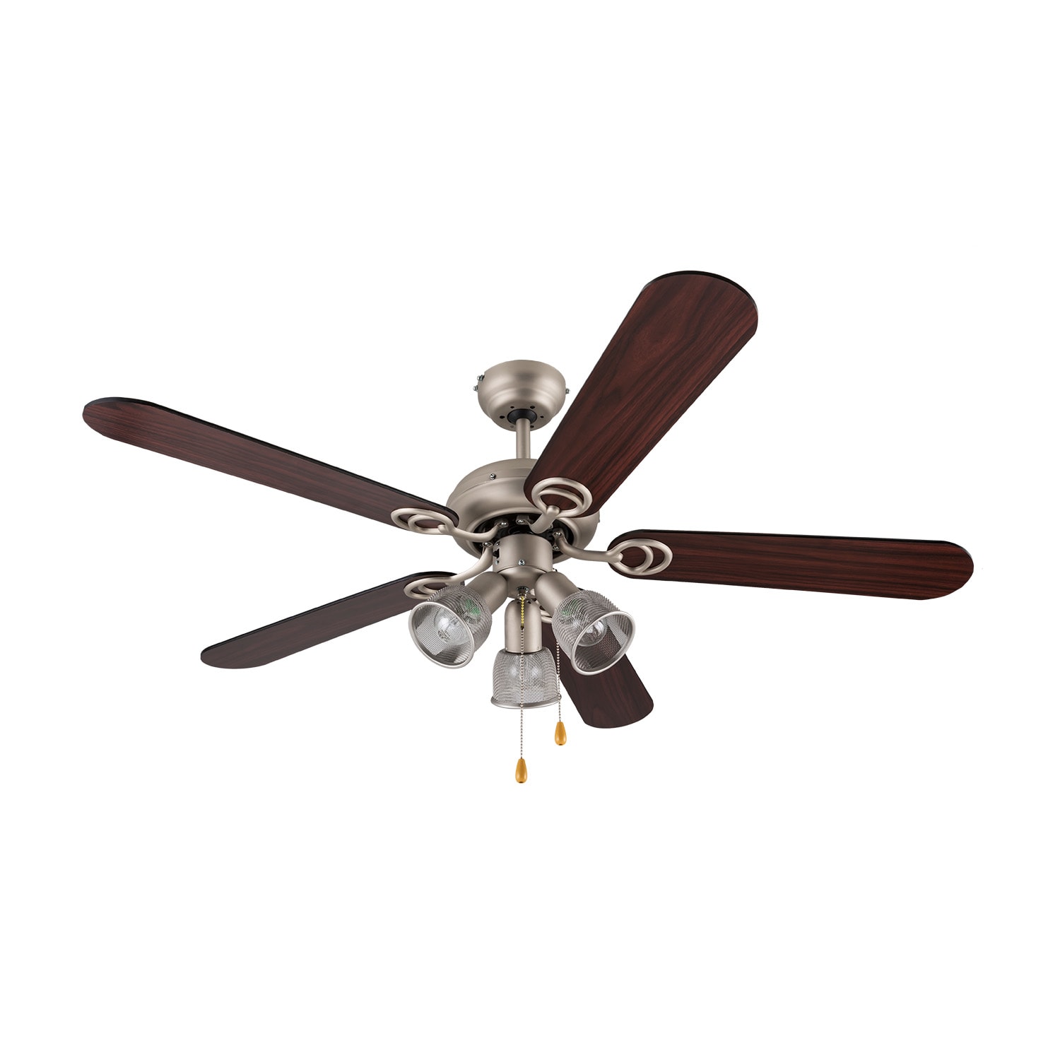 Klarstein Charleston, stropný ventilátor s tromi svietidlami, 60 W, 122 cm, nehrdzavejúca oceľ, drevené ramená