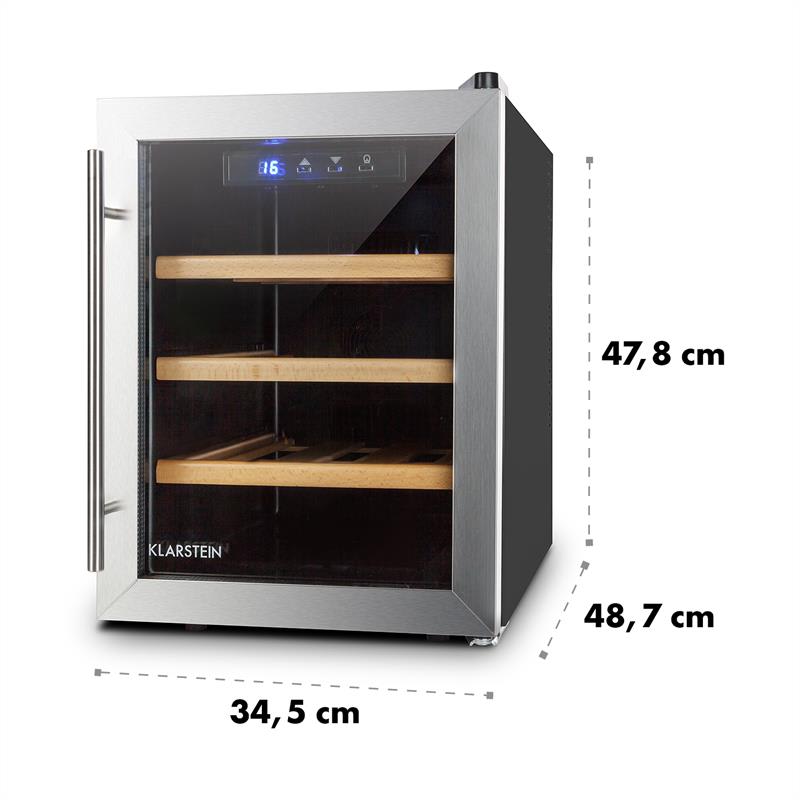 Klarstein Reserva 12 Uno, 33 litrov, chladiaca vinotéka, 12 fliaš, nehrdzavejúca oceľ, LED – Obrázok 5