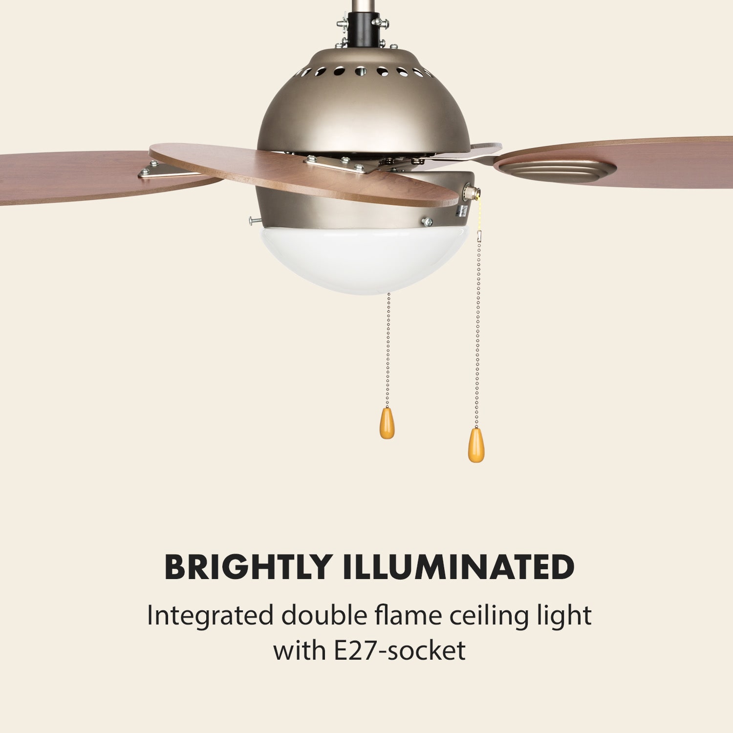 Klarstein Valderama, stropný ventilátor, 42", 60 W, stropná lampa, 2 x 43 W, čerešňové drevo – Obrázok 3
