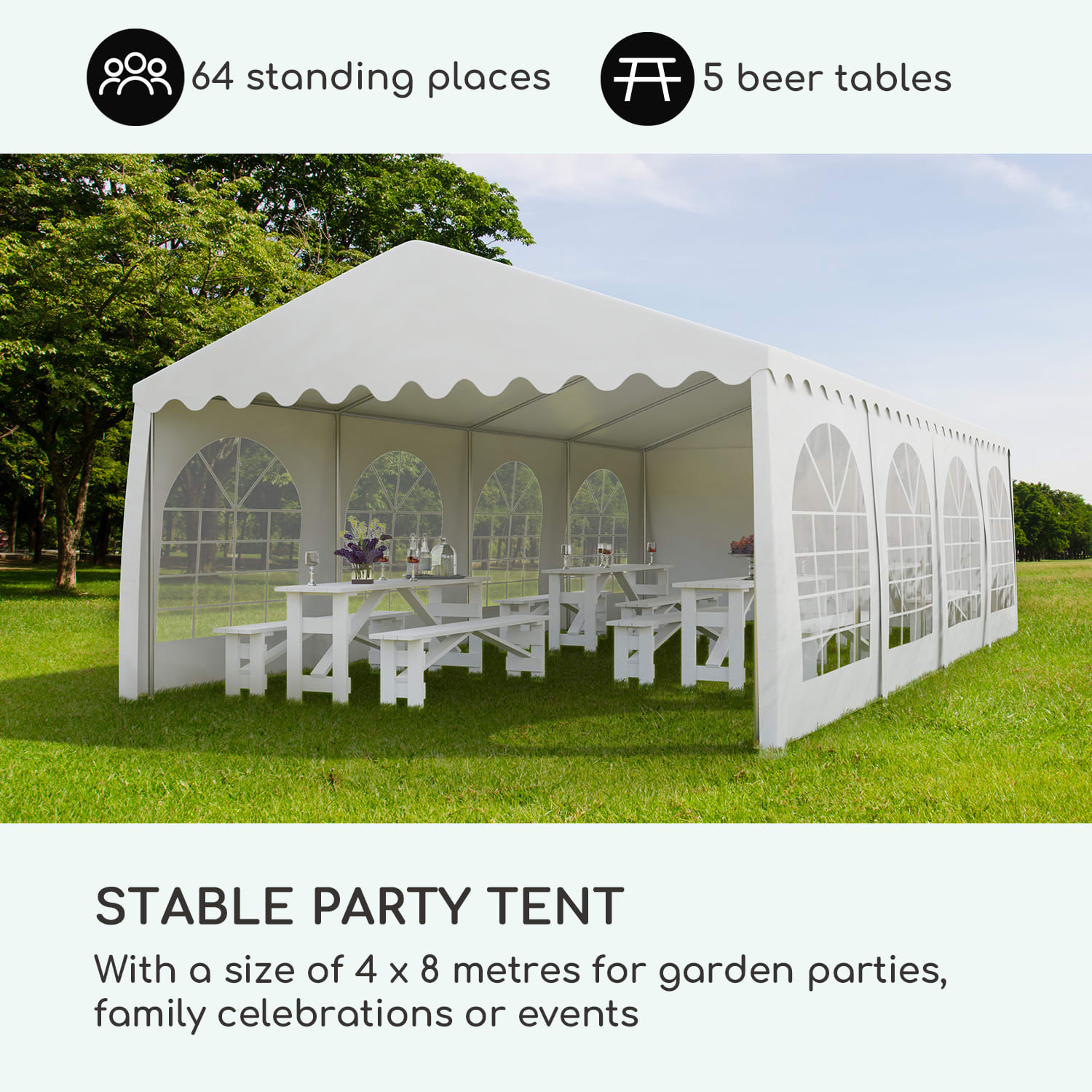 Blumfeldt Sommerfest, párty stan, 4 x 8 m, 500 g/m², PVC, nepremokavý, pozinkovaný – Obrázok 2