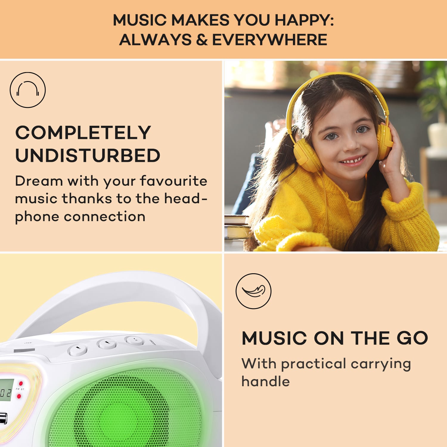Auna Roadie CD Boombox UKW rádio, Svetelná show, CD prehrávač, Bluetooth 5.0 – Obrázok 5