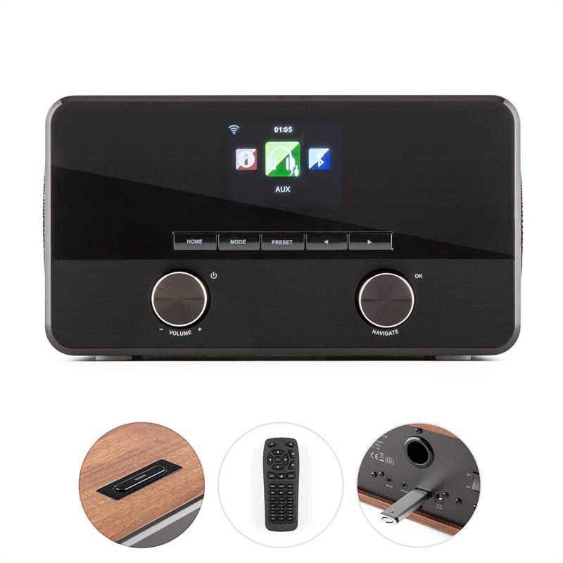 Auna Connect 100, internetové rádio, mediálny prehrávač, bluetooth, WLAN, USB, AUX, linkový výstup – Obrázok 3