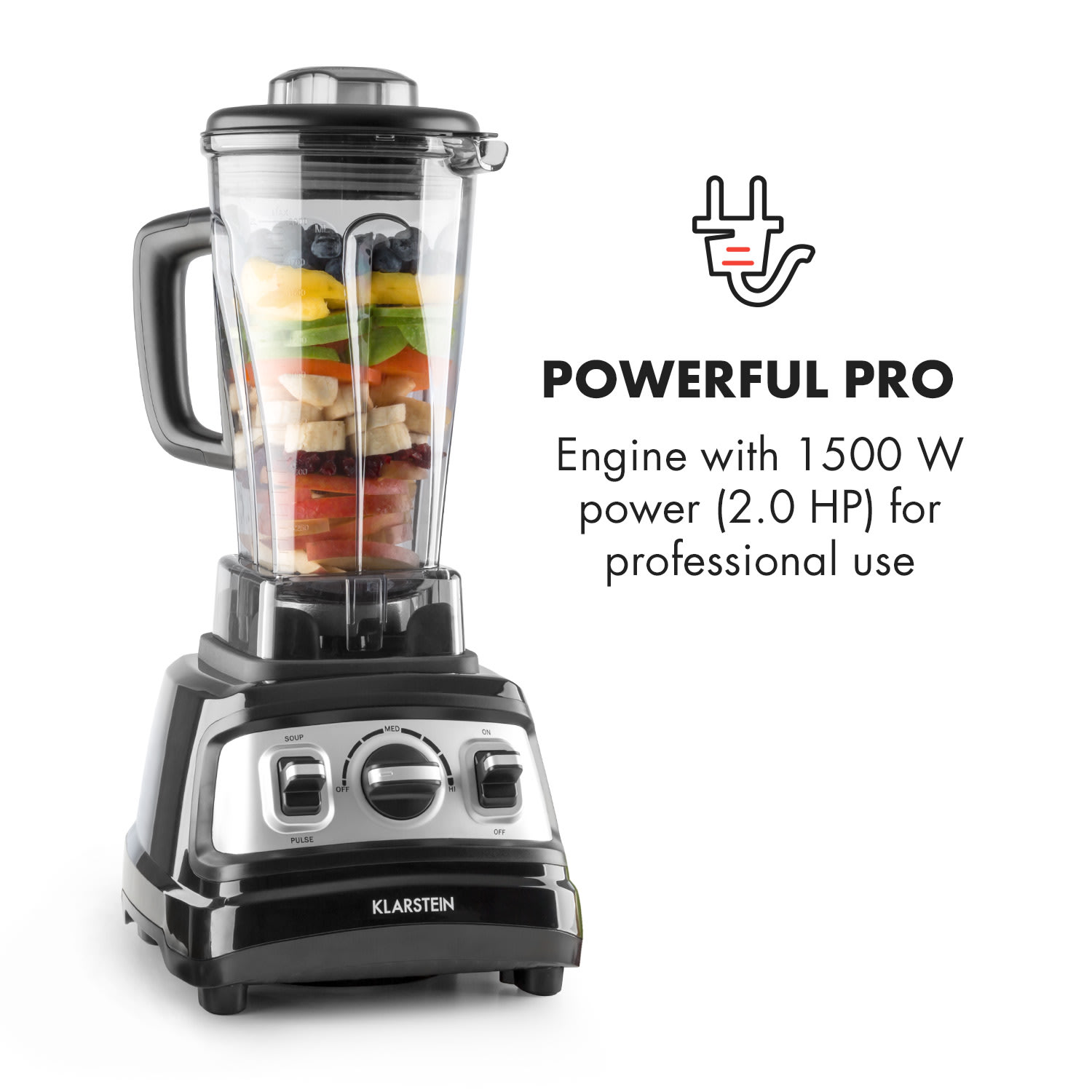 Klarstein Herakles 3G, stolný mixér, príprava polievok, 1500 W, 2, PS, 2 l, bez BPA – Obrázok 3