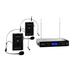 Auna Pro VHF-400 Duo 2, 2-kanálová sada VHF bezdrôtových mikrofónov, 1 x prijímač, 2 x headset mikrofón