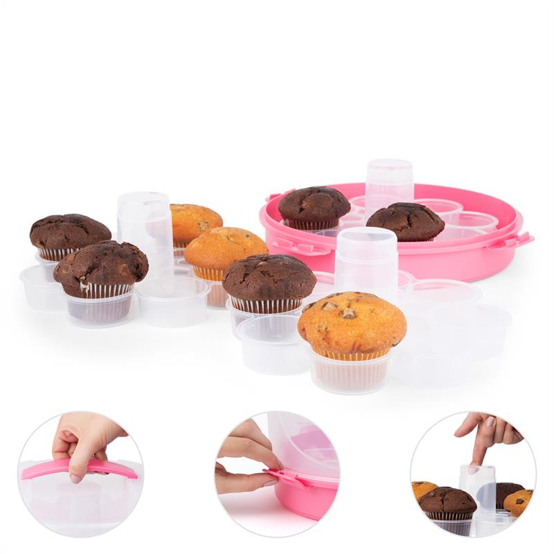 Klarstein Pinkkäppchen, ružový, kryt na tortu, box na koláč, držiak na muffiny, 24 ks, Ø26 cm – Obrázok 2