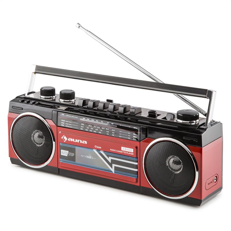 Auna Duke, retro boombox, prenosný magnetofón, USB, SD, bluetooth, FM rádio – Obrázok 4