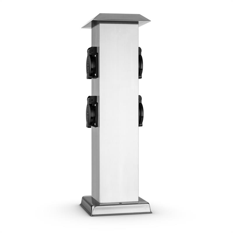Waldbeck Plug 4 Play Square, stĺp s elektrickými zásuvkami, 4 chránené zásuvky, hranatý, ušľachtilá oceľ