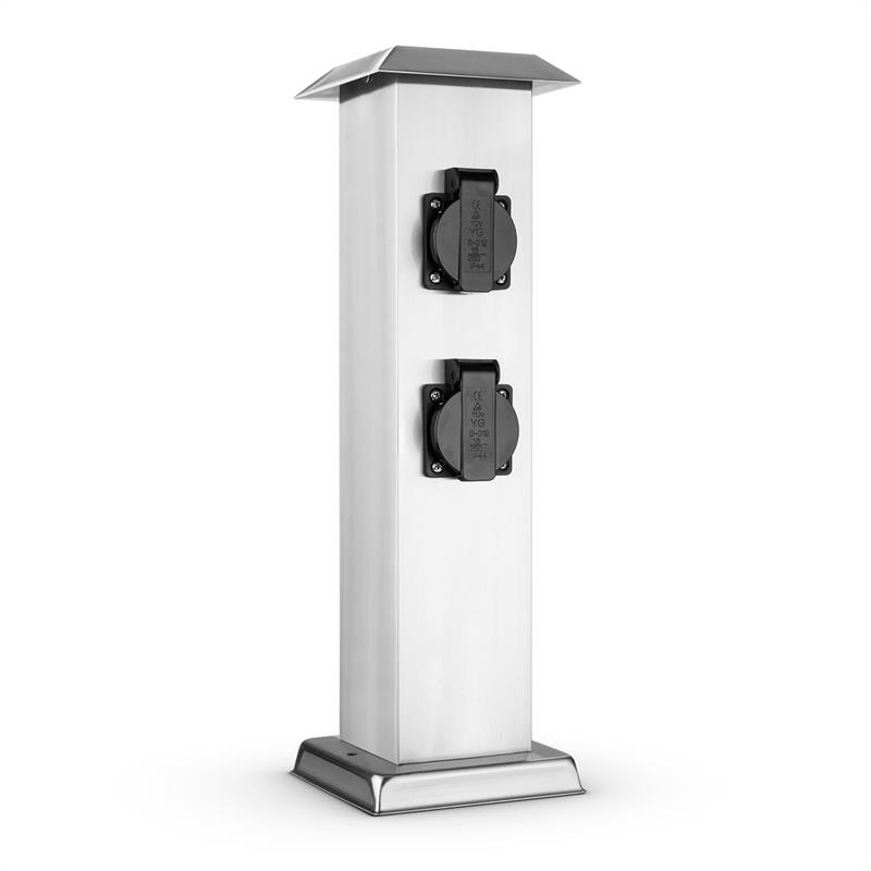 Waldbeck Plug 4 Play Square, stĺp s elektrickými zásuvkami, 4 chránené zásuvky, hranatý, ušľachtilá oceľ – Obrázok 2