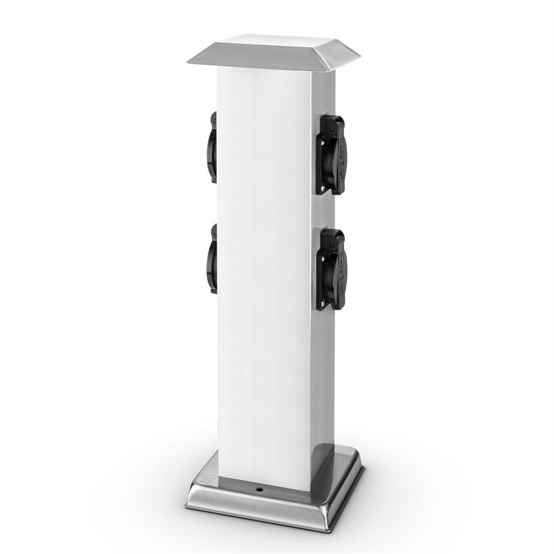 Waldbeck Plug 4 Play Square, stĺp s elektrickými zásuvkami, 4 chránené zásuvky, hranatý, ušľachtilá oceľ – Obrázok 5
