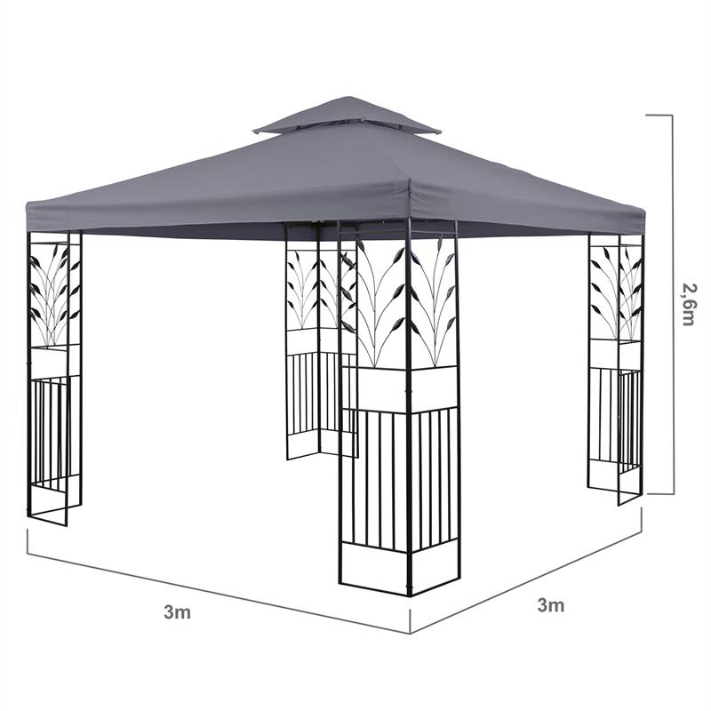 Blumfeldt Odeon Grey, záhradný altánok, 3 x 3 m, oceľ, polyester, tmavošedý – Obrázok 2