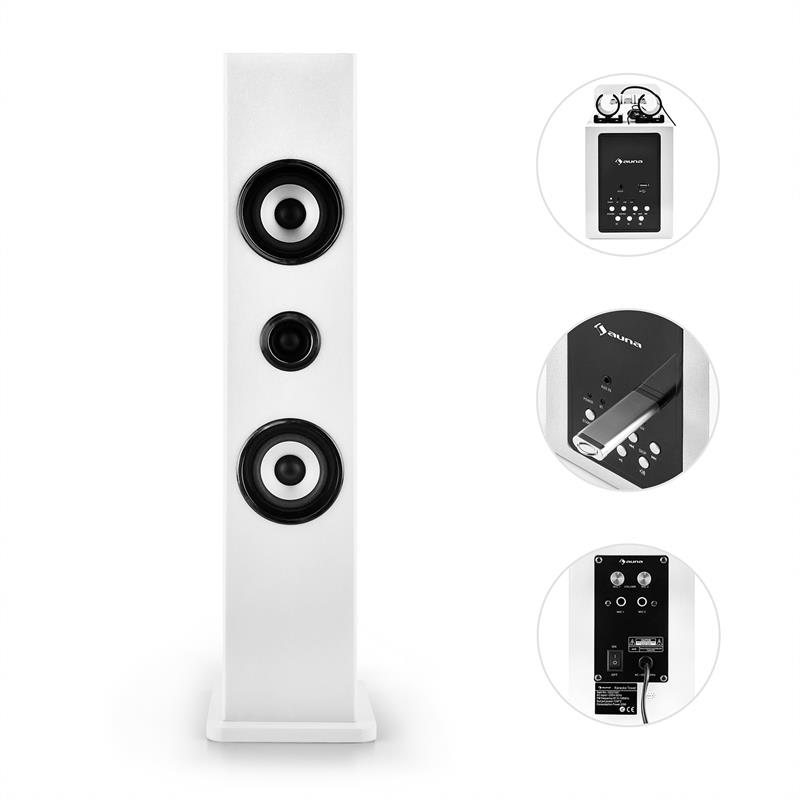 Auna Karaboom, bluetooth reproduktor USB AUX karaoke 2 x mikrofón, biela – Obrázok 3