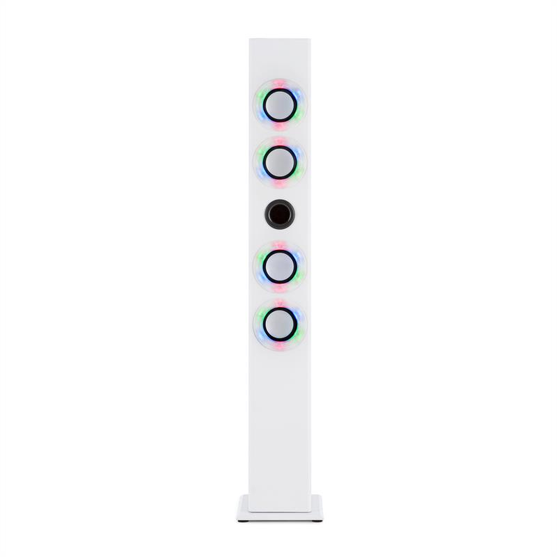 OneConcept Tallboy, biely, karaoke reproduktor, akumulátor, bluetooth, USB, SD, MP3, FM, AUX, 2 x mikrofón – Obrázok 2