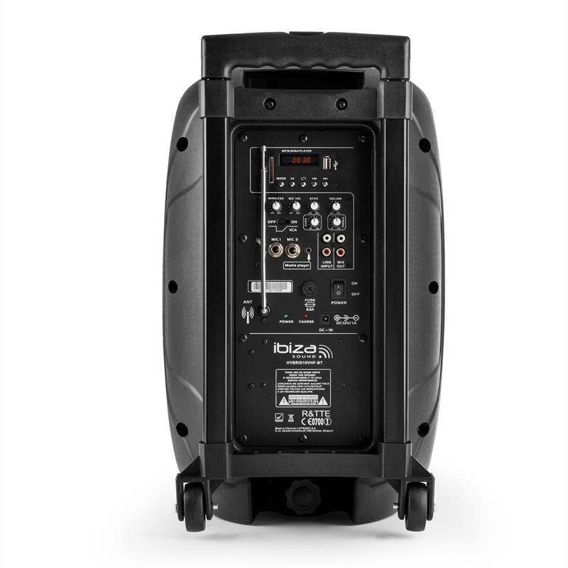 Ibiza HYBRID10VHF-BT, 400 W, aktívny PA reproduktor, bluetooth, USB, SD, VKV (VHF) – Obrázok 3