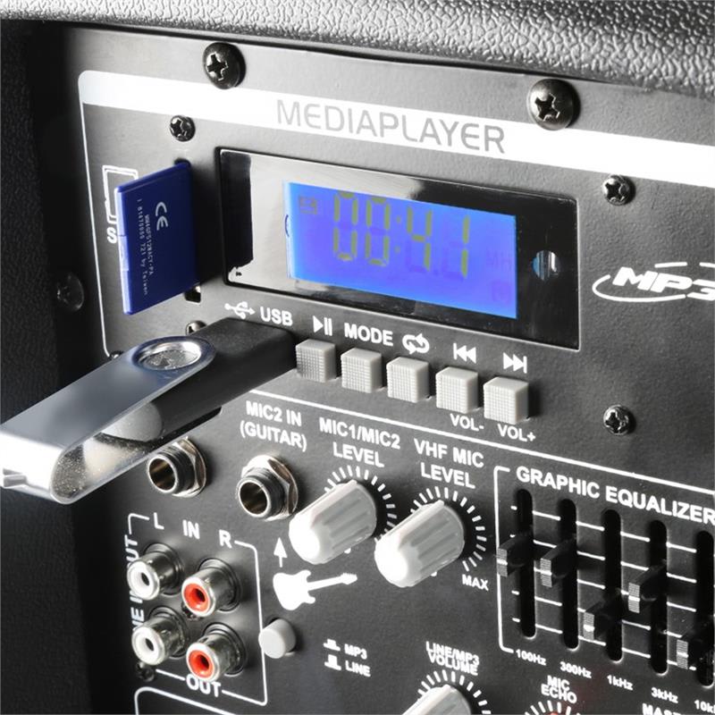 Vonyx AP1500PAmobilné PA zariadenie 38 cm (15'') bluetoothUSB SD MP3 VHFnabíjacia batéria – Obrázok 2