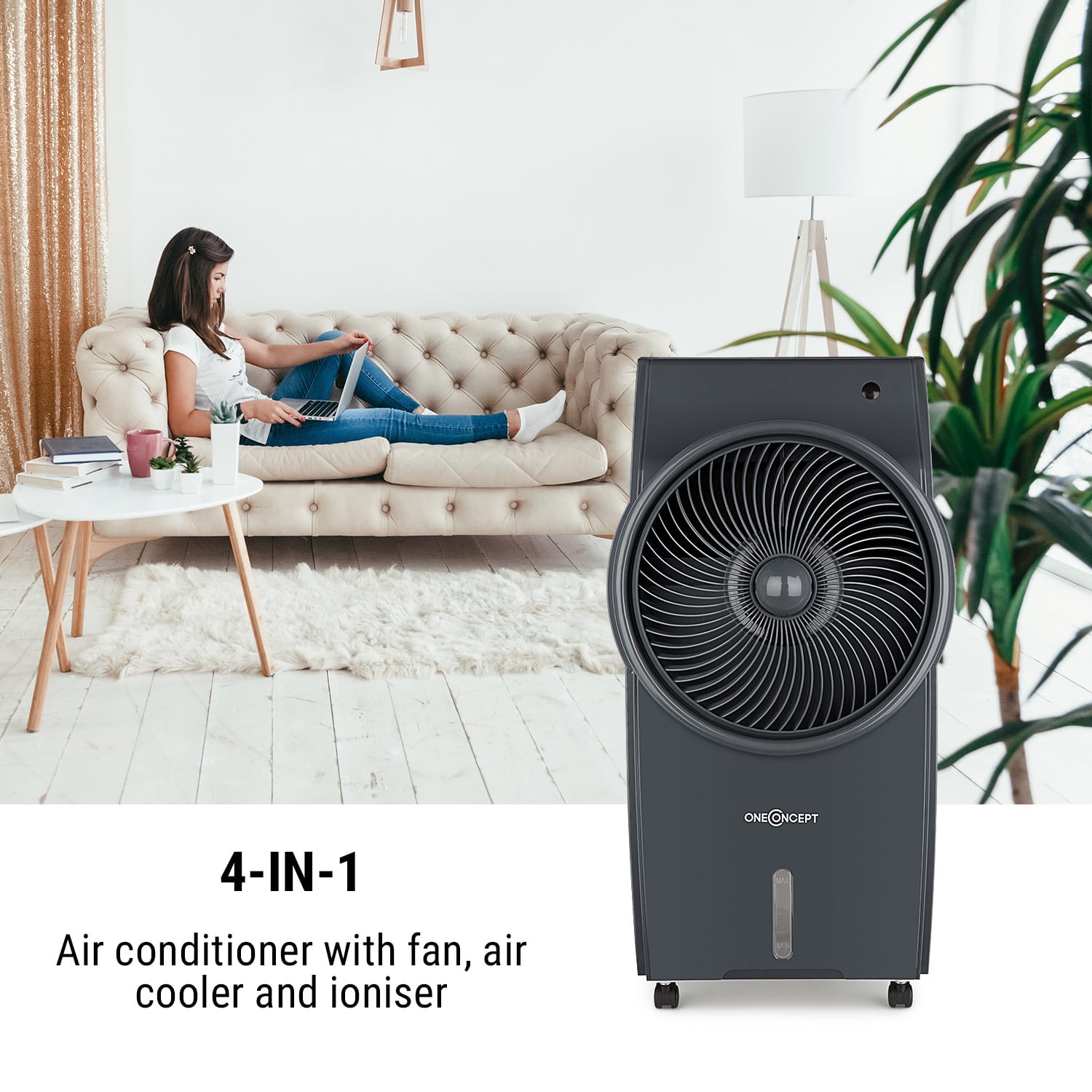 OneConcept Kingcool, ochladzovač vzduchu, ventilátor, ionizátor, šedý – Obrázok 4