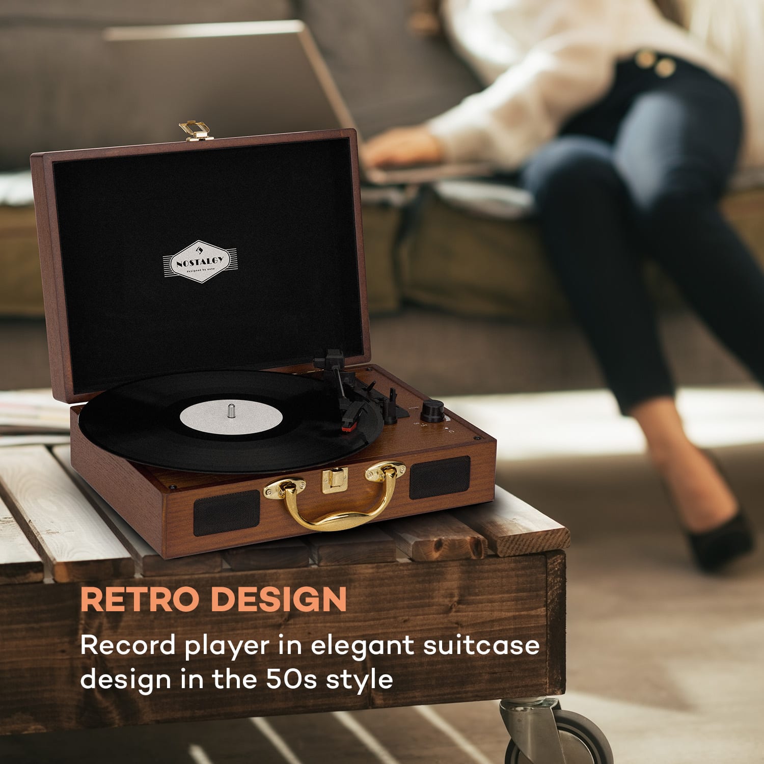Nostalgy by auna Peggy Sue retro gramofón platne USB AUX vzhľad dreva/zlatá – Obrázok 2