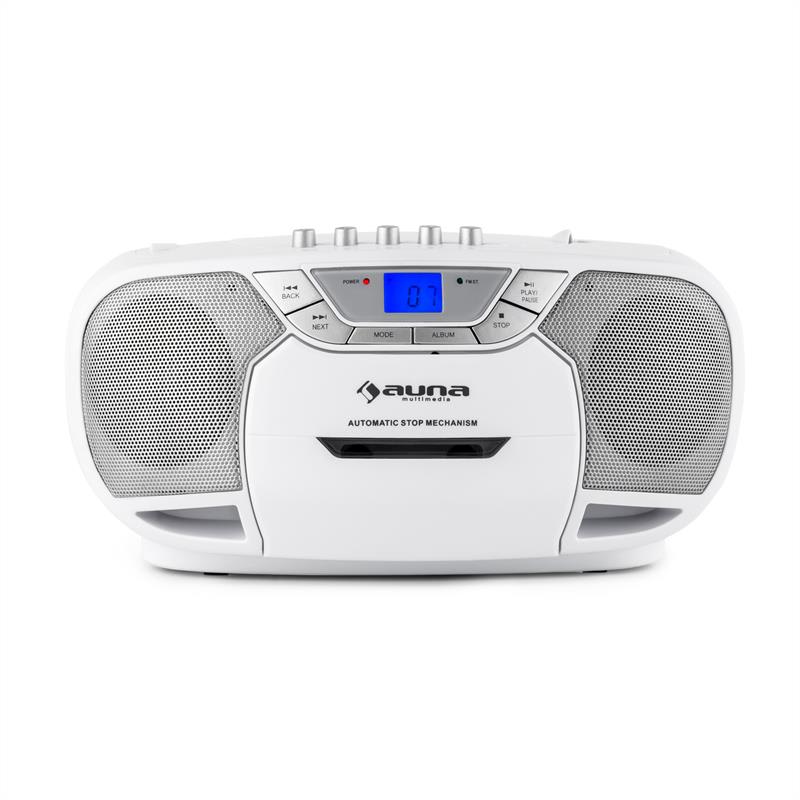 Auna BeeBerry Boom Box, biely, boombox, prenosné rádio, CD/MP3 prehrávač, kazetový prehrávač – Obrázok 3