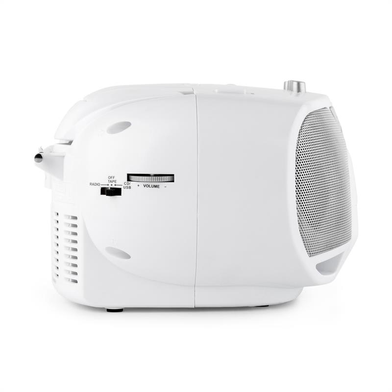 Auna BeeBerry Boom Box, biely, boombox, prenosné rádio, CD/MP3 prehrávač, kazetový prehrávač – Obrázok 4