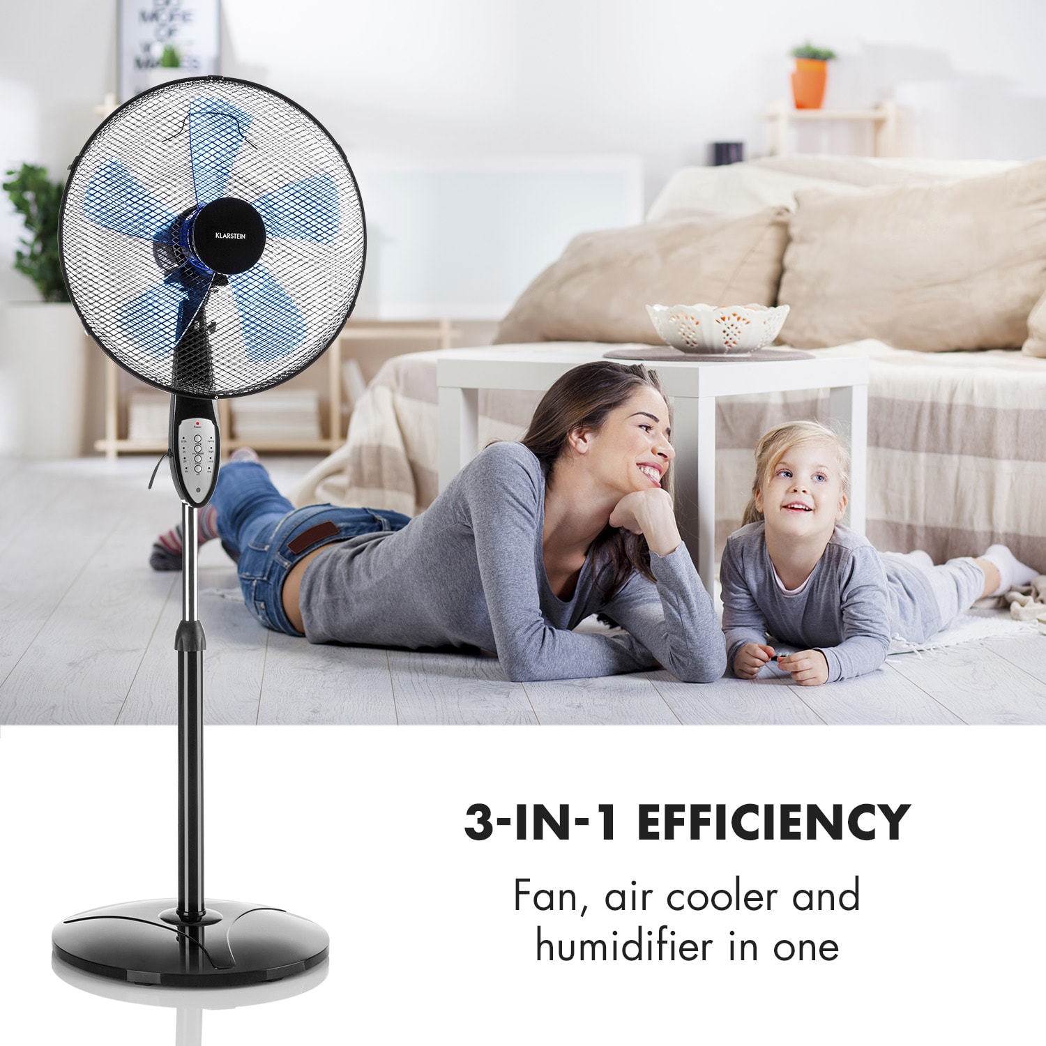 Klarstein Summerjam, stojanový ventilátor, 41 cm, 50 W, 3 stupne rýchlosti, diaľkový ovládač, čierny – Obrázok 2