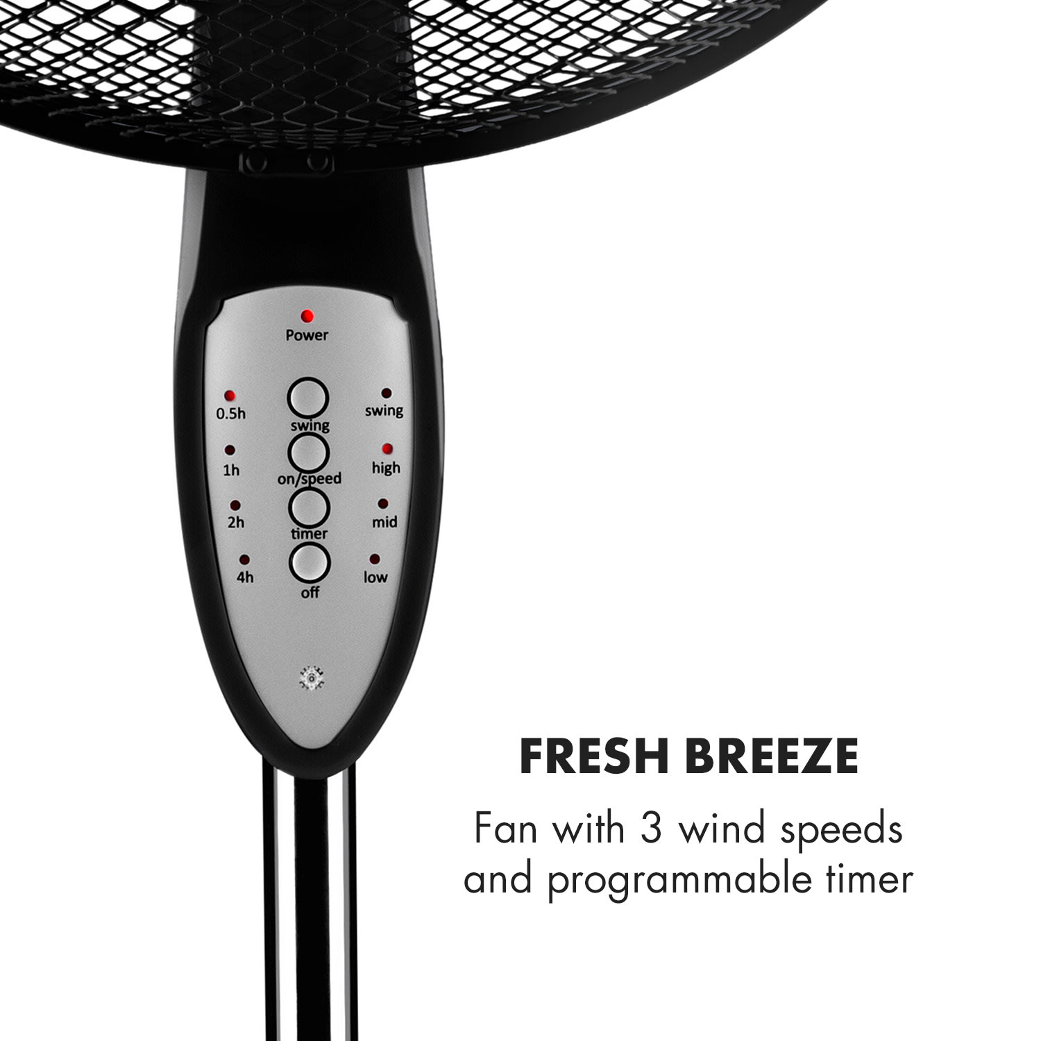 Klarstein Summerjam, stojanový ventilátor, 41 cm, 50 W, 3 stupne rýchlosti, diaľkový ovládač, čierny – Obrázok 3