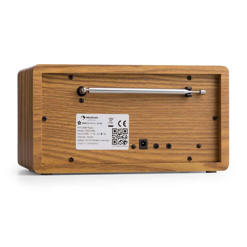 Auna Harmonica DAB+/FM rádio duálny alarm AUX LCD drevená konštrukcia orech – Obrázok 4