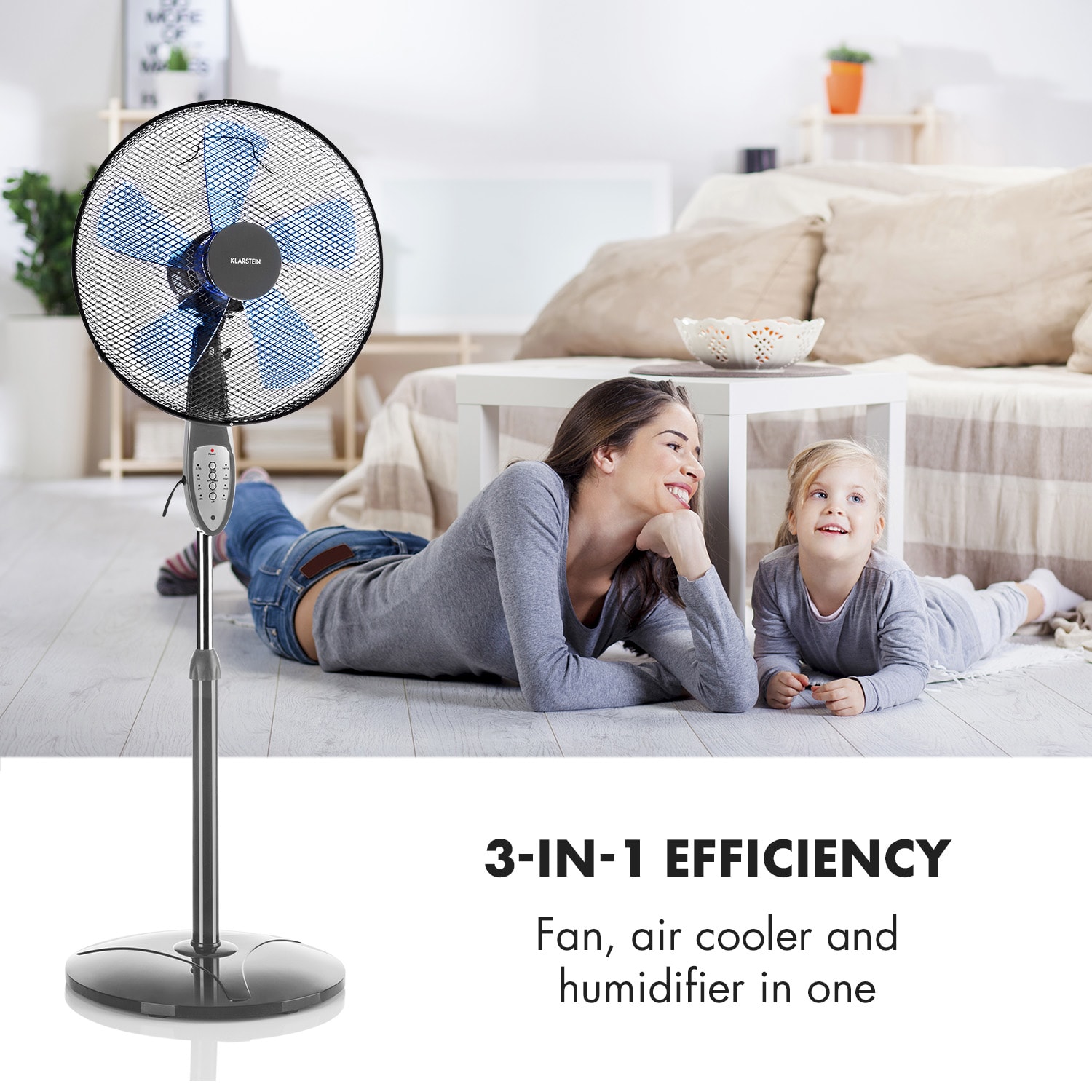 Klarstein Summerjam, stojanový ventilátor, 41 cm, 50 W, 3 stupne rýchlosti, diaľkový ovládač, šedý – Obrázok 2