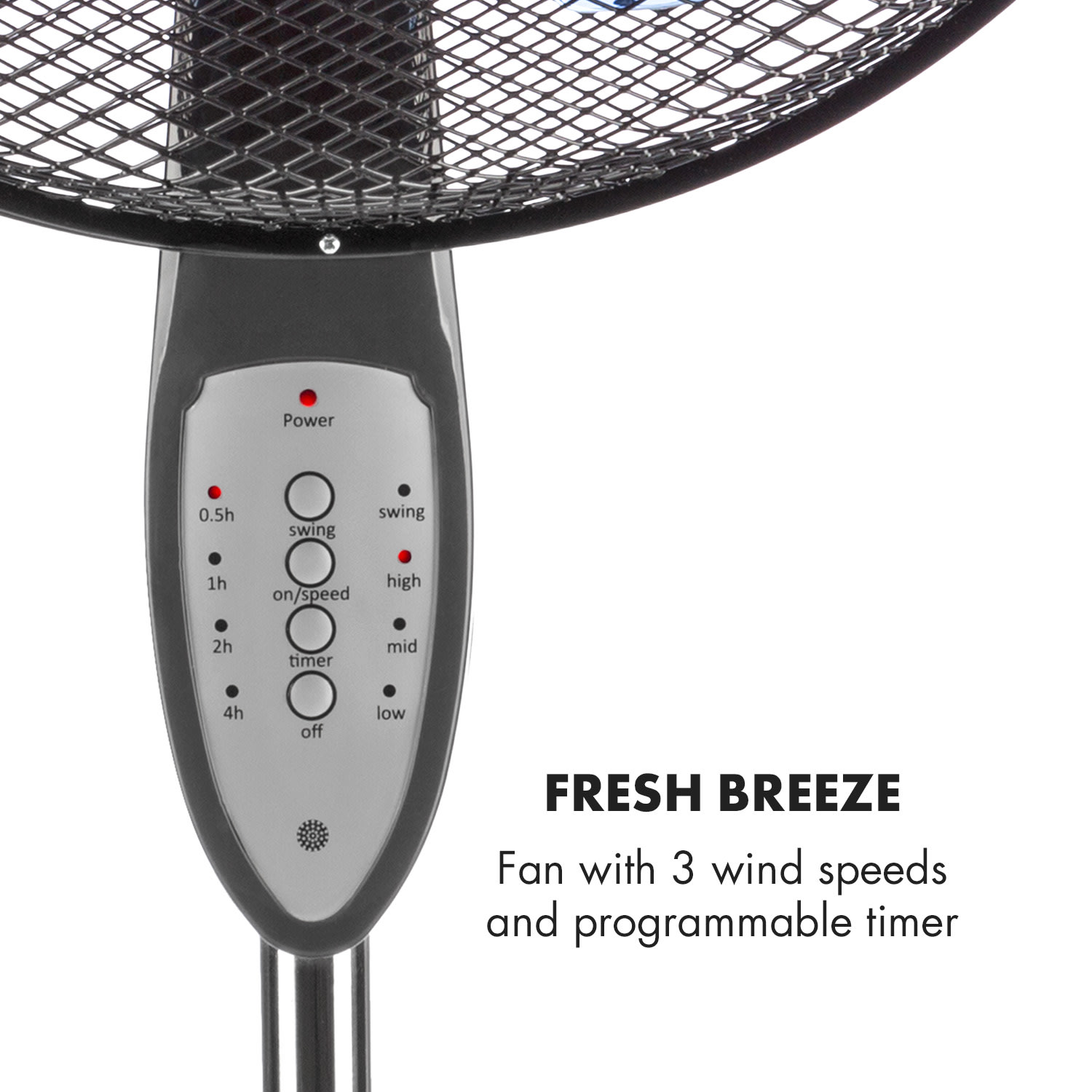 Klarstein Summerjam, stojanový ventilátor, 41 cm, 50 W, 3 stupne rýchlosti, diaľkový ovládač, šedý – Obrázok 3