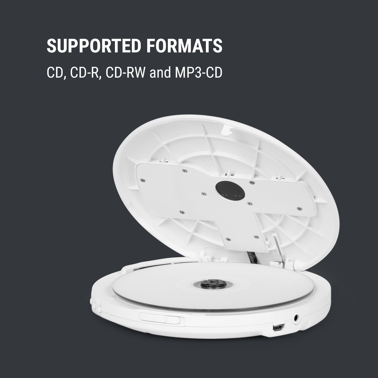 OneConcept CDC 100MP3 Discman Disc-Player, LCD ASP, zosilňovač basov, 2x1,5V; biela farba – Obrázok 4
