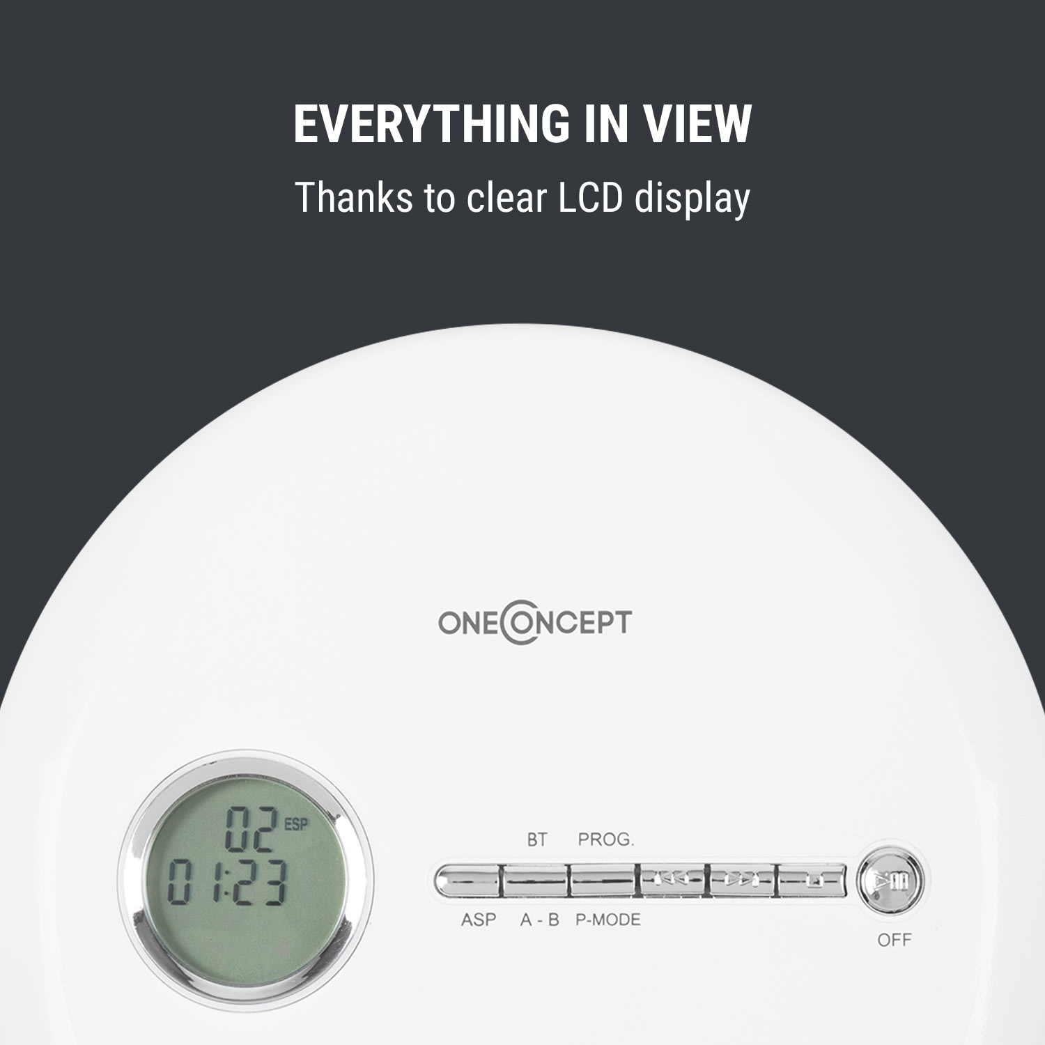 OneConcept CDC 100MP3 Discman Disc-Player, LCD ASP, zosilňovač basov, 2x1,5V; biela farba – Obrázok 5