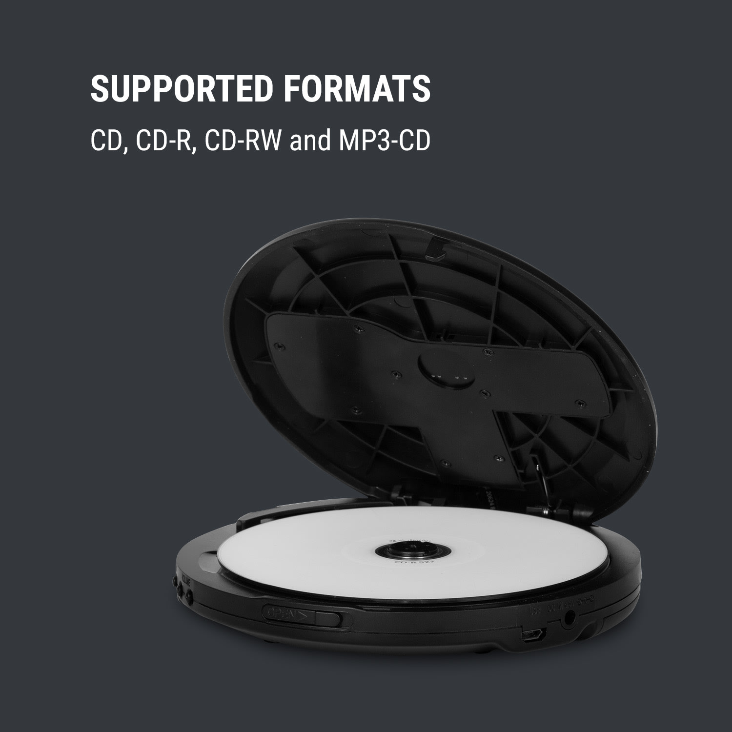 OneConcept CDC 100MP3 Discman Disc-Player, LCD ASP, zosilňovač basov, 2x1,5V; čierna farba – Obrázok 4