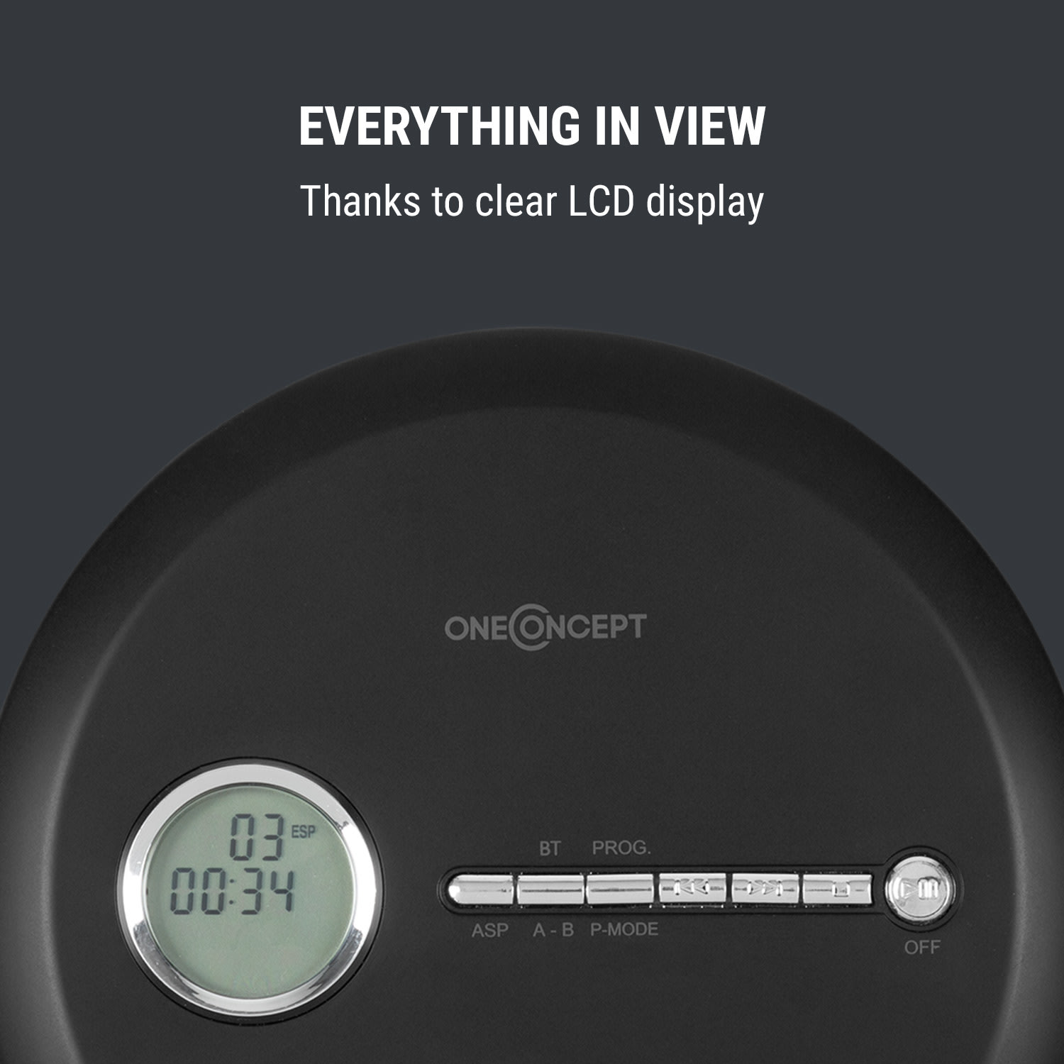OneConcept CDC 100MP3 Discman Disc-Player, LCD ASP, zosilňovač basov, 2x1,5V; čierna farba – Obrázok 5