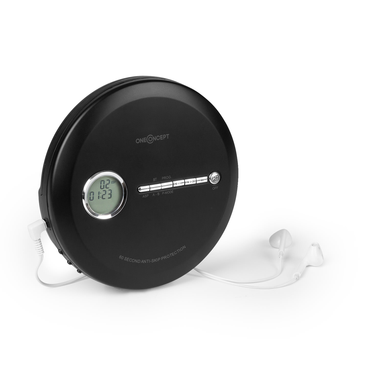 OneConcept CDC 100MP3 Discman Disc-Player, LCD ASP, zosilňovač basov, 2x1,5V; čierna farba
