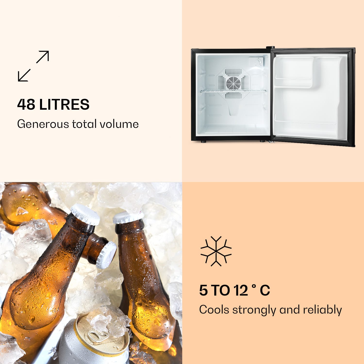 Klarstein CoolTour, chladnička, na nápoje a potraviny, 48 l, 70 W, 5-12 °C, 35 dB, čierna – Obrázok 2