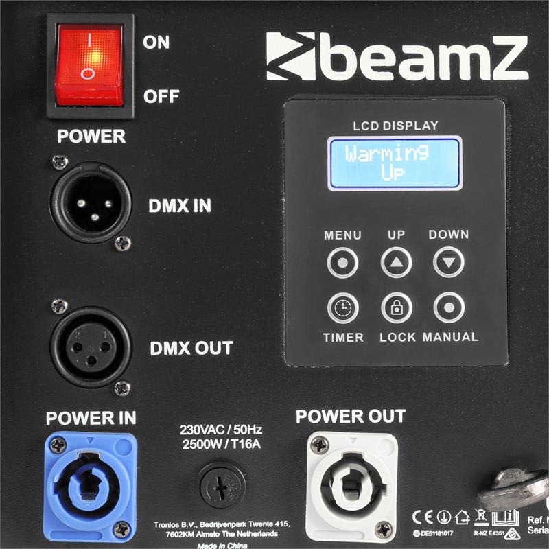 Beamz S2500 výrobník hmly 2500W 24x10W 4-in1-LEDs DMX 3,5L nádrž – Obrázok 4