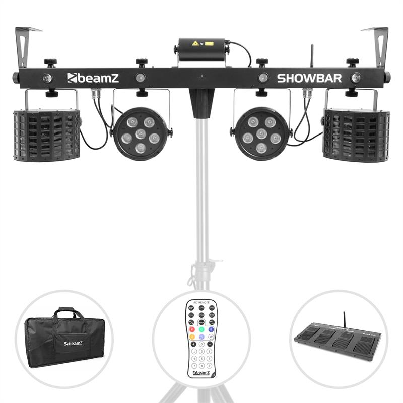 Beamz ShowBar 2x PAR 2x Butterfly R/G-Laser vrátane pedálového spínača a diaľkového ovládania – Obrázok 2