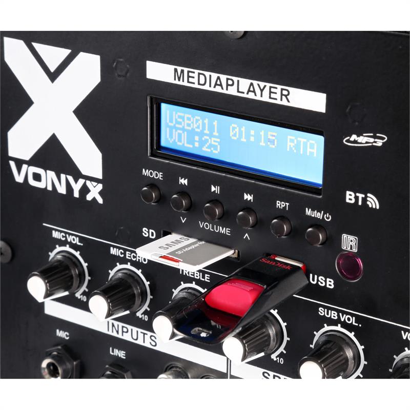 Vonyx VX1000BT 2.2 sada aktívnych reproduktorov 1000W 10"-subwoofer BT USB SD MIC AUX – Obrázok 4