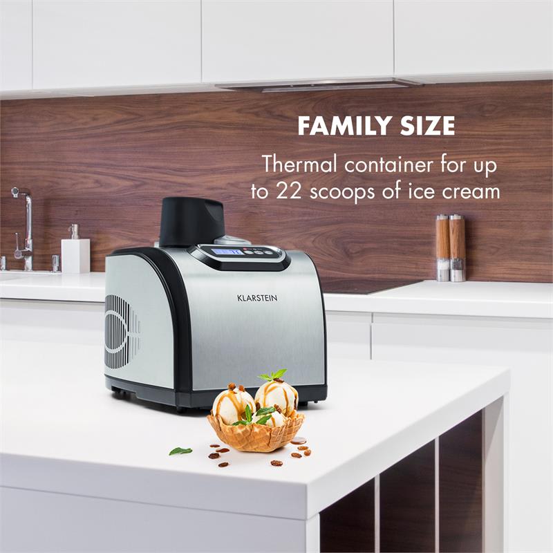 Klarstein Sweet Dreams, výrobník zmrzliny a mrazeného jogurtu, zmrzlinovač, kompresor, 1,5 l, nerezová oceľ – Obrázok 3
