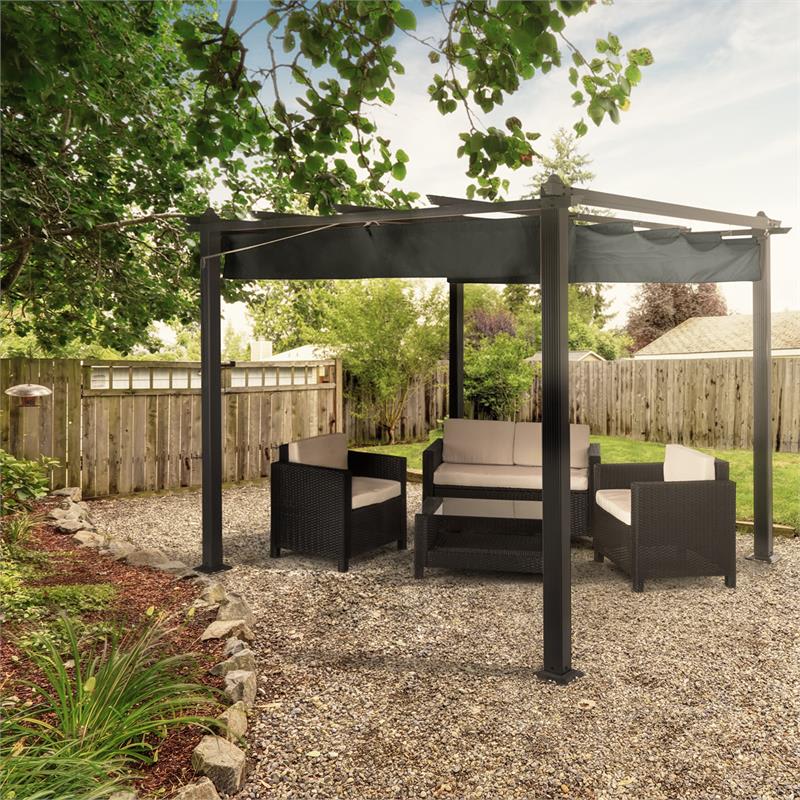 Blumfeldt Pantheon, pergola, prístrešok, 3 x 3 m, hliník, strieška proti slnku, polyester, sivá – Obrázok 2
